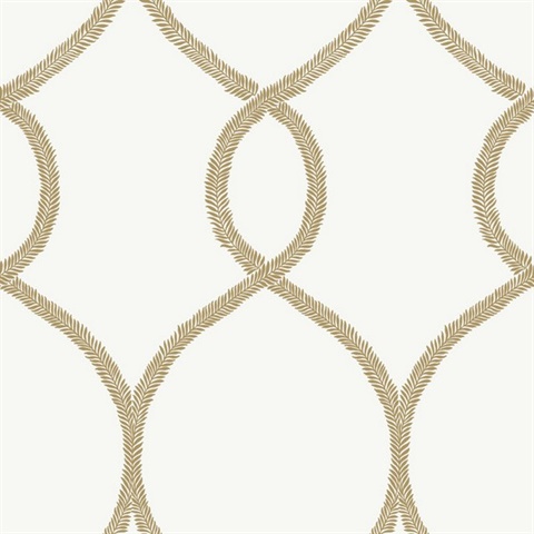 Gold Laurel Leaf Ogee Geometric  Wallpaper