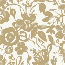Gold Painterly Brushstroke Floral Wallpaper