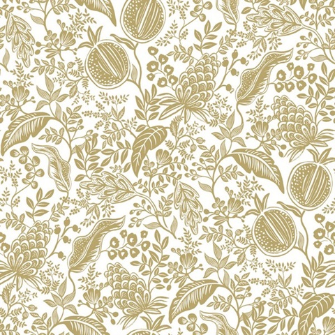 Gold Pomegranate Tropical Foliage Wallpaper