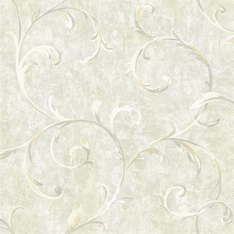 Gold & Silver Commercial Impressionist Scroll Wallpaper