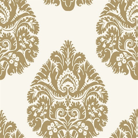 Gold  Teardrop Classic Damask Wallpaper