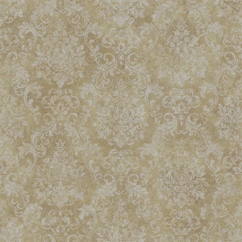 Gold Textured Damask Wallpaper