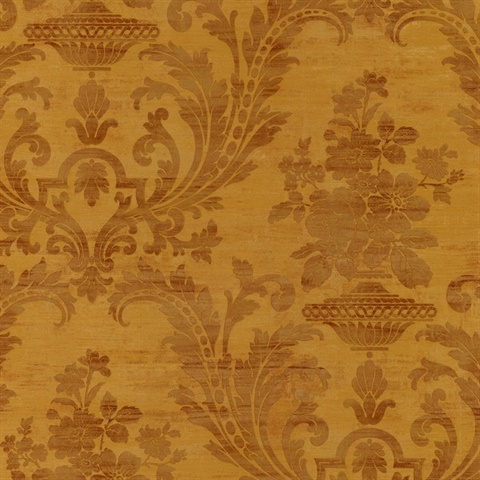 Gold Weathered Linen Damask Wallpaper