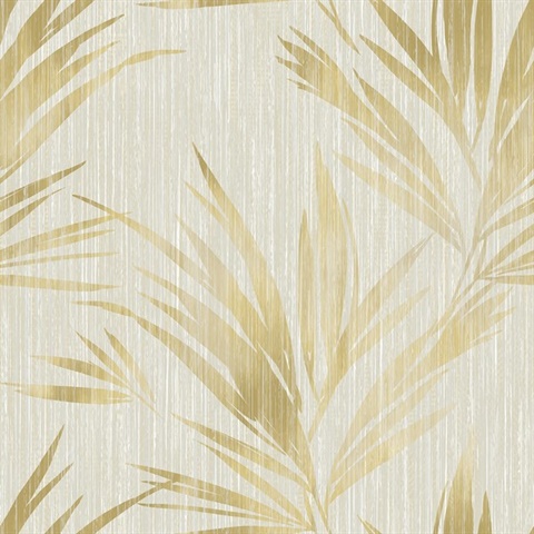 Gold & White Commercial Tropical Leaf Wallpaper