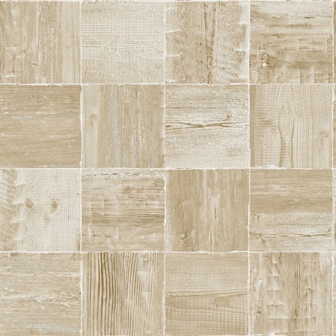 Gold & White Commercial Wood Squares Wallpaper