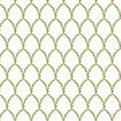 Gold & White Laurel Floral Lattice Rifle Paper Wallpaper