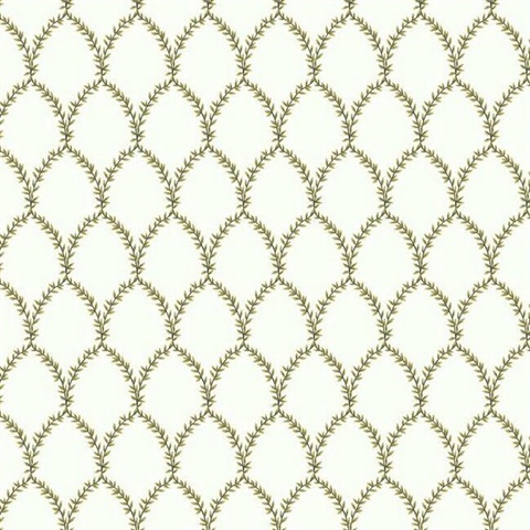 Gold & White Laurel Floral Lattice Rifle Paper Wallpaper