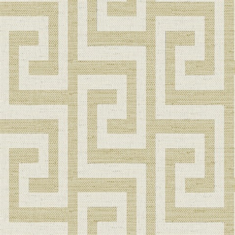 Golden Luna Retreat Greek Key Linen Texture Wallpaper