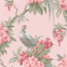 Golden Pheasant Pink Bird on Tree Branches Floral Wallpaper