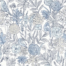 Goldfinch Blue Birds and Blooms Wallpaper