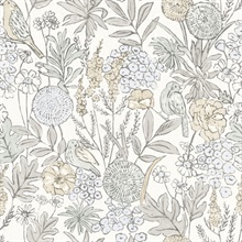 Goldfinch Neutral Birds and Blooms Wallpaper
