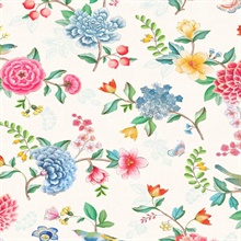 Good Evening White Floral Garden on Texured Linen Wallpaper