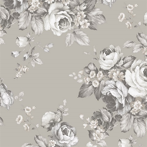 Grand Floral Black, Grey & White Wallpaper