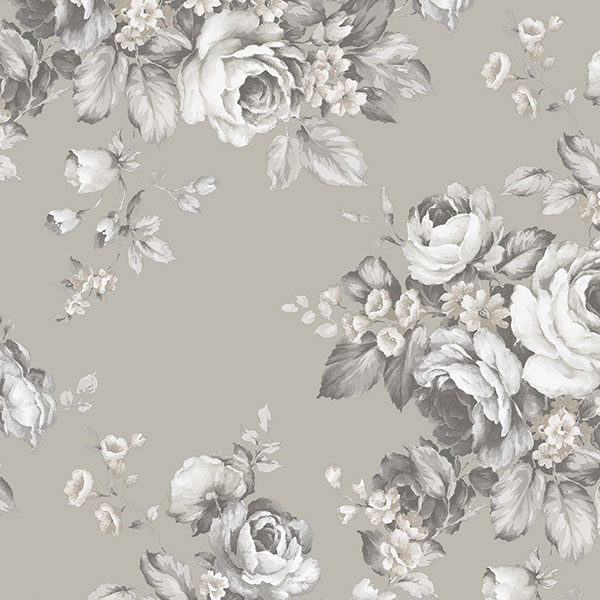 Grand Floral Black, Grey & White Wallpaper