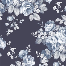 Grand Floral Blue &amp; White Wallpaper