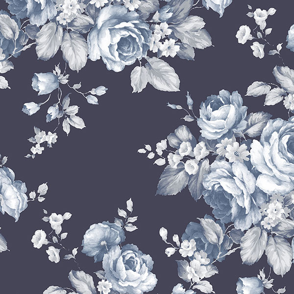 AF37703 | Grand Floral Blue & White Wallpaper