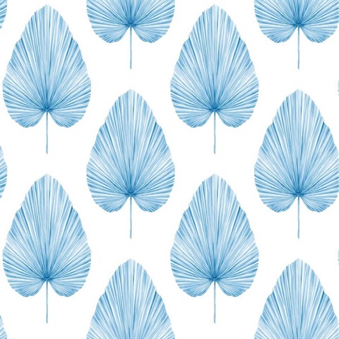 Grande Large Leaf Paperweave True Blue Wallpaper