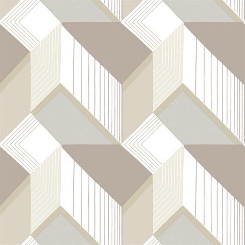 White, Grey & Taupe Graphic Geo Blocks Wallpaper
