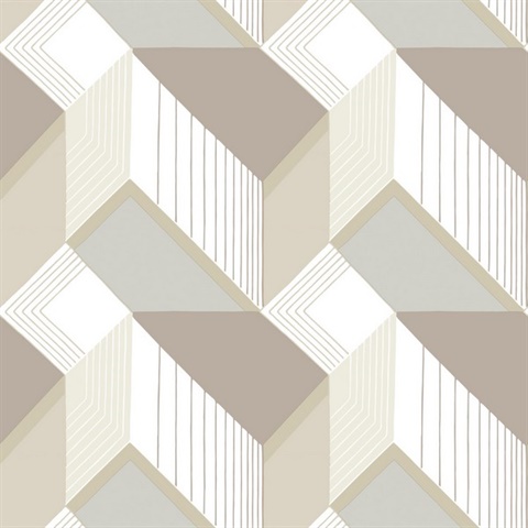 White, Grey & Taupe Graphic Geo Blocks Wallpaper