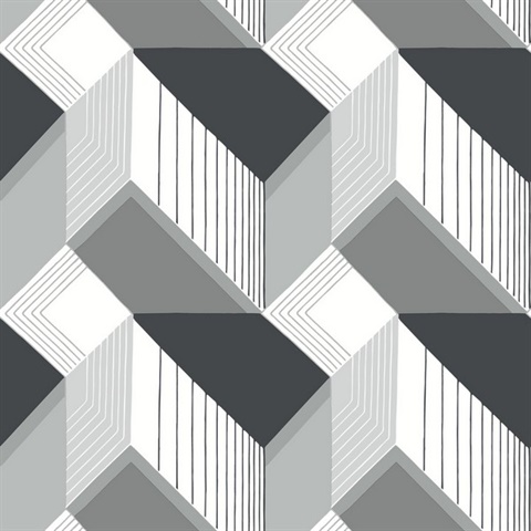 White, Black & Grey Graphic Geo Blocks Wallpaper