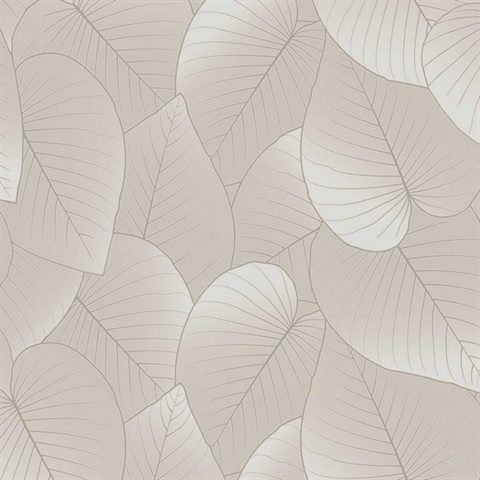 Graphic Leaves Beige with Foil Accents Wallpaper