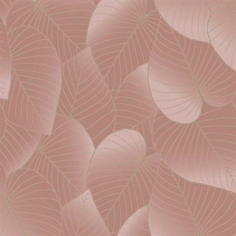 Graphic Leaves Blush with Foil Accents Wallpaper