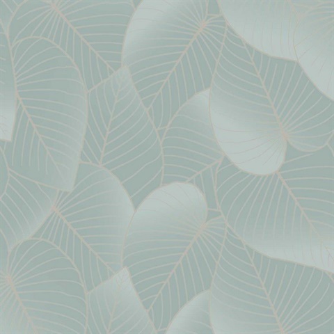 Graphic Leaves Light Green with Foil Accents Wallpaper