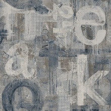 Graphic Letters Abstract Steel Blue & Mocha Peel and Stick Wallpaper