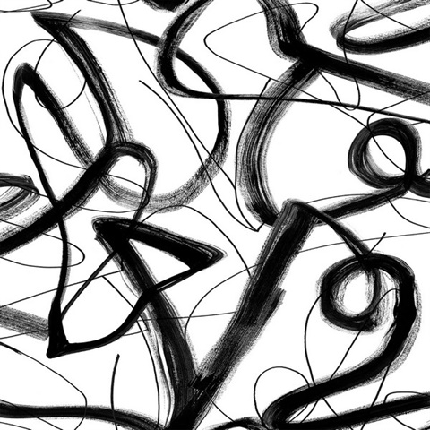 Graphic Linework Abstract Ebony Peel and Stick Wallpaper