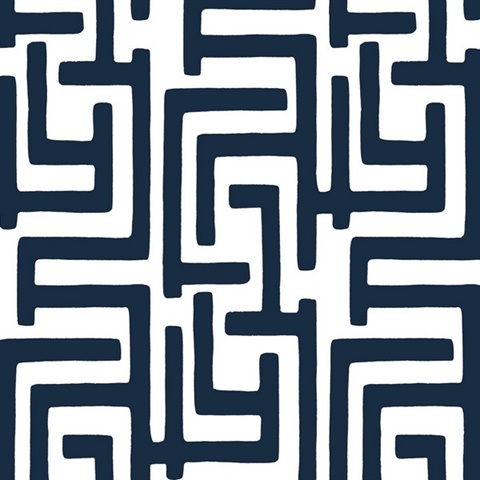 Graphic Maze Abstract Dark Blue Peel and Stick Wallpaper