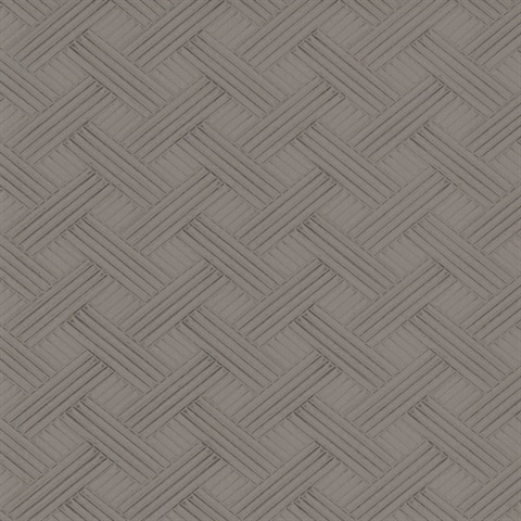 Graphite Metallic Wickwork Parquet Lines Wallpaper
