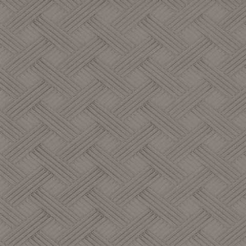 Graphite Metallic Wickwork Parquet Lines Wallpaper