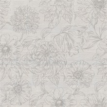Grasscloth Blooms French Grey Printed Grasscloth Wallpaper