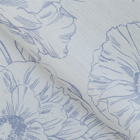 Grasscloth Blooms Prussian Blue Printed Grasscloth Wallpaper