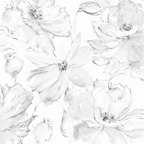 Gray Floral Dreams Wallpaper