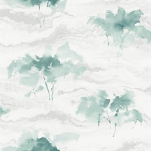 Gray, Green & White Commercial Brushstroke Trees Wallpaper