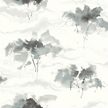 Gray & White Commercial Brushstroke Trees Wallpaper