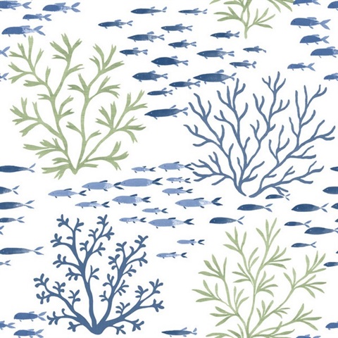 Green & Blue Marine Garden Fish and Coral Wallpaper