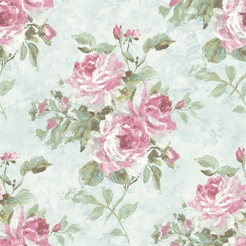 Green, Blue & Pink Commercial In Bloom Wallpaper