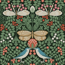 Green Butterfly & Bird Garden Wallpaper