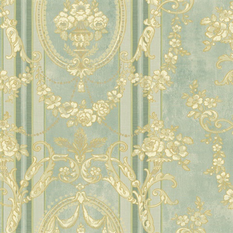 Green Cameo Floral Stripe