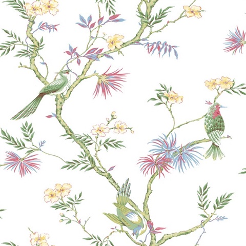 Green Classic Bird & Branches Trail Wallpaper