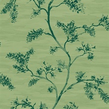 Green Commercial Watercolor Branches Wallpaper