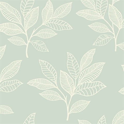 Green & Cream Commercial Paradise Leaves Wallpaper