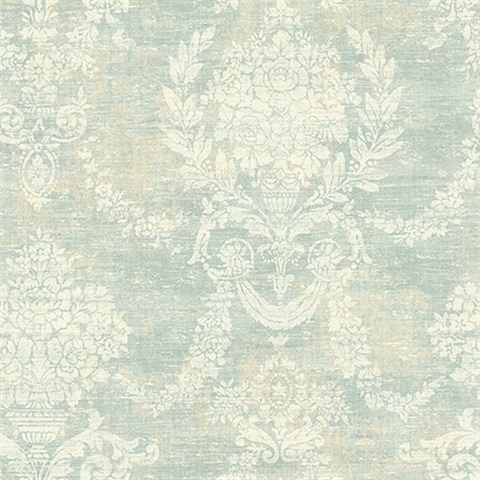 Green Distressed Damask Wallpaper