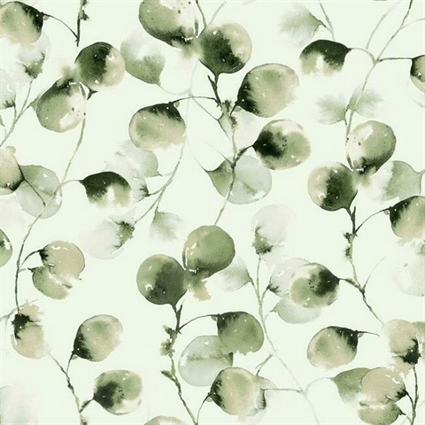 Green Eucalyptus Floral Trail Wallpaper