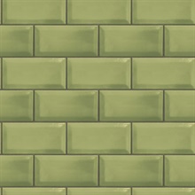 Green Faux Metro Subway Tile Wallpaper