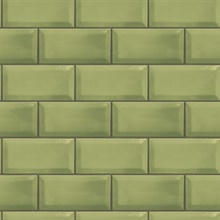 Green Faux Metro Subway Tile Wallpaper