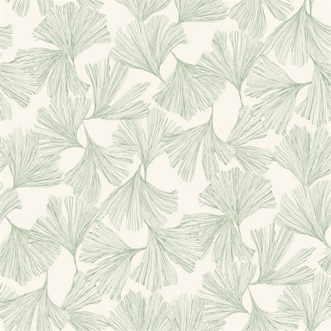 Green Ginkgo Toss Modern Leaf Wallpaper