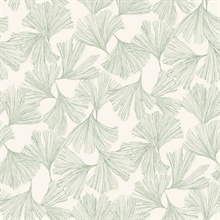 Green Ginkgo Toss Modern Leaf Wallpaper